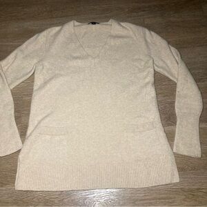 J CREW Womens Size S Beige Merino Alpaca Blend V Neck Long Sleeve Tunic Sweater